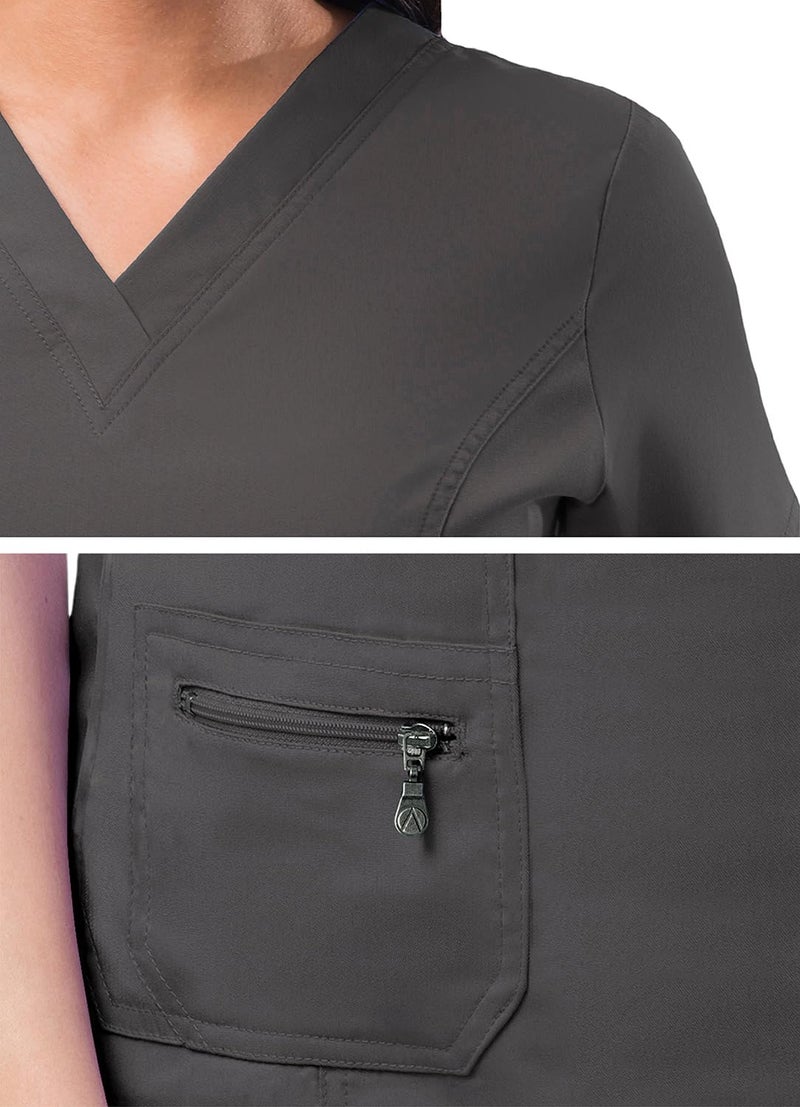 Adar Uniforms Pro Scrubs for Women - Elevated V-Neck Top - P4212 - Pewter - S - Image 5